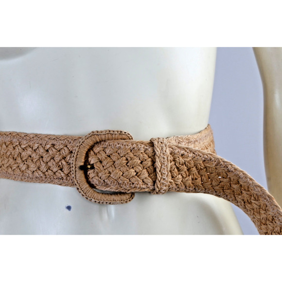 Lauren Ralph Lauren Belt L Woven Raffia Straw Wide Braided Tan Beige Summer Boho main image 6